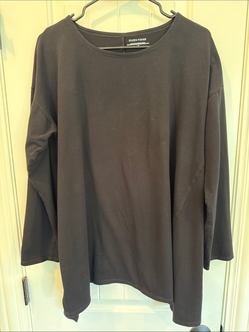 Eileen Fisher Black Relaxed Long-Sleeve Crew Top